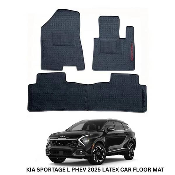KIA SPORTAGE L PHEV 2025 Genuine Shape Diamond Latex Floor Mats (3 Pcs) with Anti-Slip Backing, Black, SPORTAGE L Logo