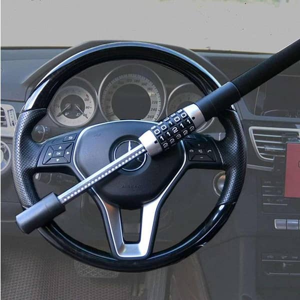 Steering Wheel Lock 5-Digit Keyless Password Combination Anti-Theft with Twin Hooks and Extendable Design for Cars, Vans, Trucks, and SUVs