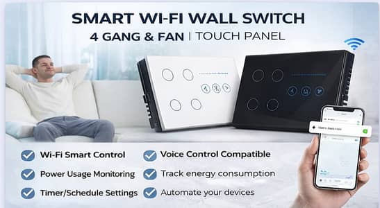 Smart Home wifi 4 Gang Fan switch Compitable with Google and Alexa
