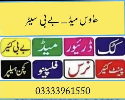 House Maid, Babysitter, Patient Care, Nanny, Nurse, Driver, Chef, Cook