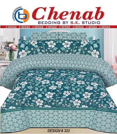 3pcs Cotton Printed Double Bedsheet