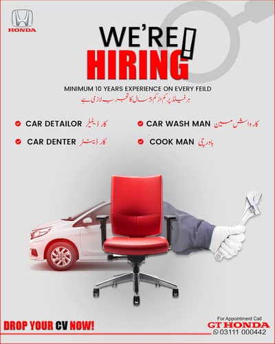 Car Wash, Car Detailor, Car Denter & Office Boy