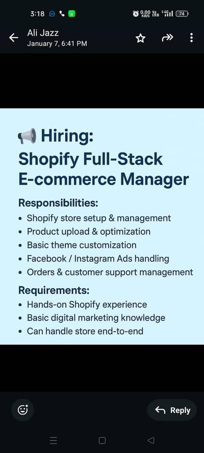 Need Shopify full stack E- commerce Manager