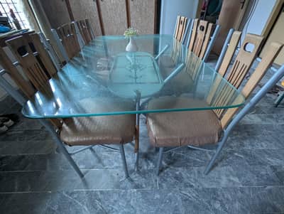 Top glass iron dining table with 6 chairs