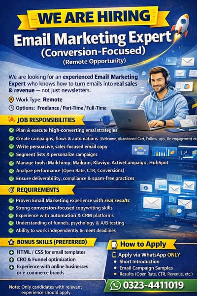 Email Marketing Expert Required | Remote | Freelance / Part-Time / Ful