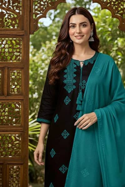 “Cotton 3PC Embroidery Suits – 1600 Only - 8 stunning colors