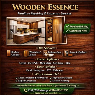 Furniture Repairing Service & Carpenter-Kitchen,Wardrobe Wood ,Polish