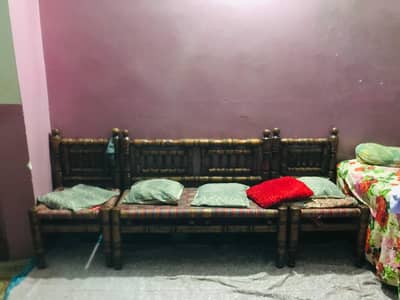 wooden+ bandh sofas set with squares pillows