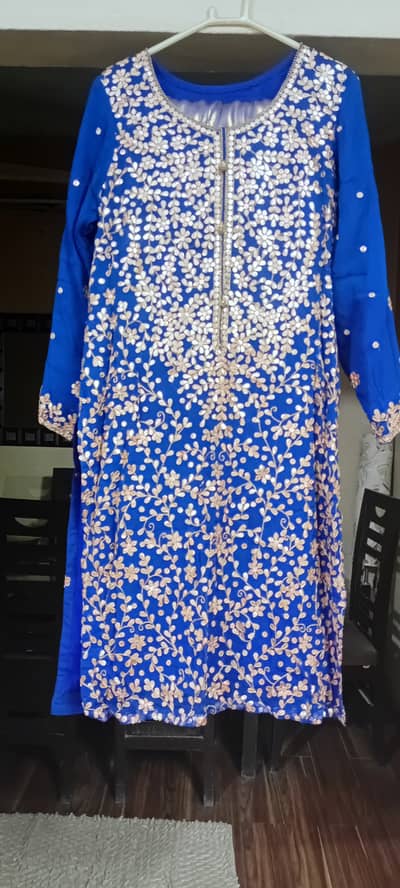Royal Blue 3-Piece Dress with Gota Work – Like New