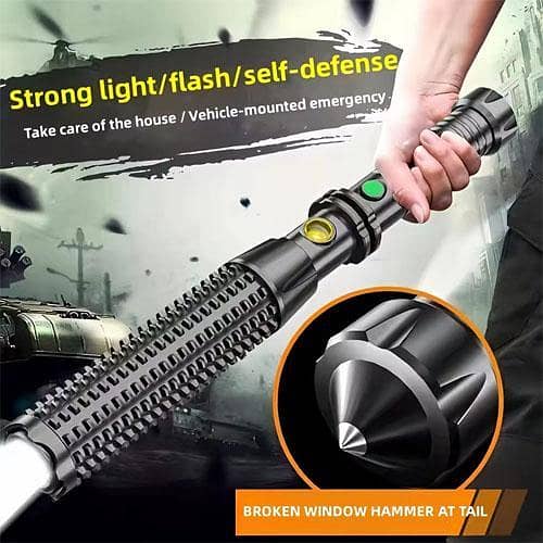 Wolf Tooth Stick Flashlight Strong Light Charging Outdoor Super Bright Multi Functional Telescopic Self Defense Window Patrol