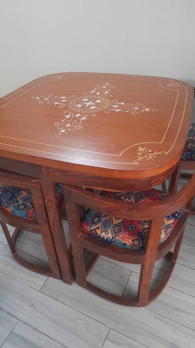 Turkish Style Wooden Dining Table with 4 Chairs –
