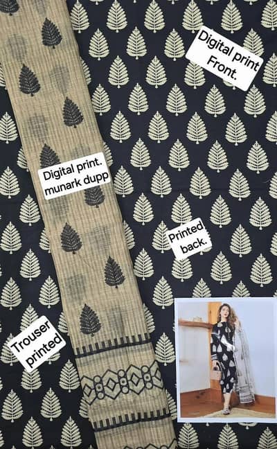 Three Piece Unstitched Dhanak printed suit