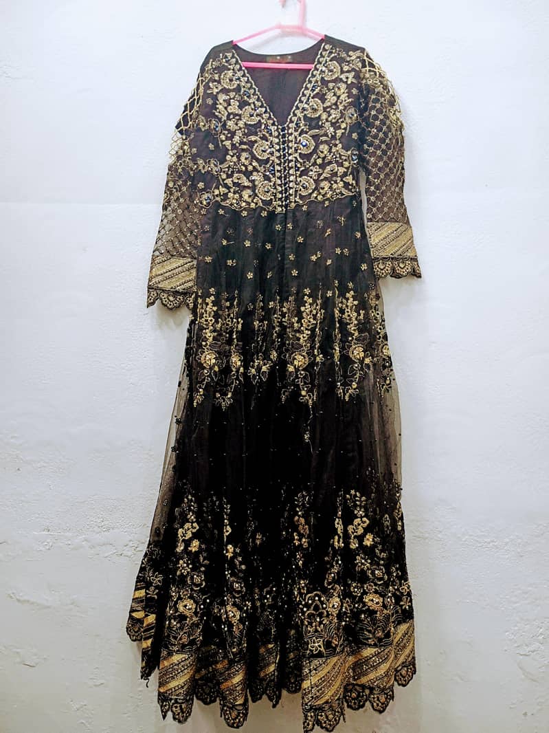 womens low heel gold dress shoes Black Crepe Maxi Dress with Gold embroidery – shopaleena main image 1