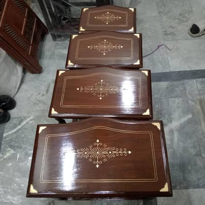 Elegant Brass & Sheesham Wood Nesting Tables - Set of 4.