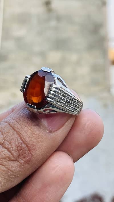 Hessonite garnet silver ring 16no size