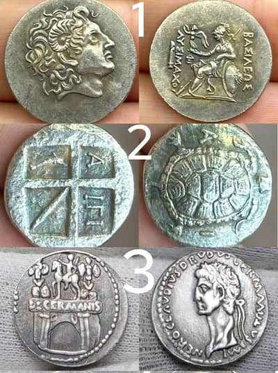 SET OF (3) INDO GREEK YONANI OLD COINS, ANCIENT GREEK DYNASTY COINS