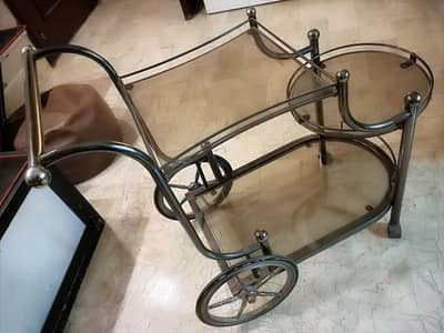 DEAL PRICE. . RUSTIC STYLE COPPER ALLOY DURABLE GLASS TROLLEY TABLE!