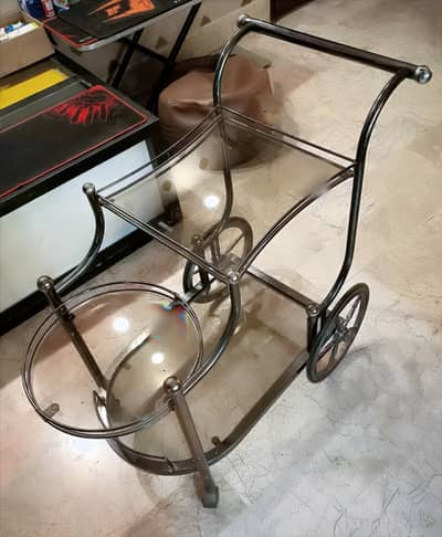 LIMITED OFFER. . RUSTIC STYLE COPPER ALLOY DURABLE GLASS TROLLEY TABLE!