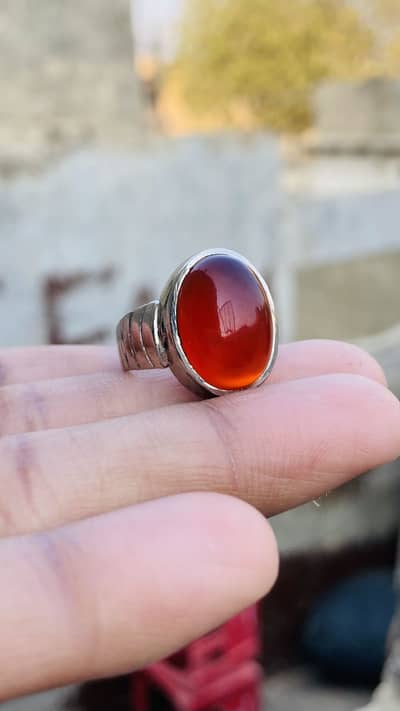Red yameni aqeeq silver ring 16no