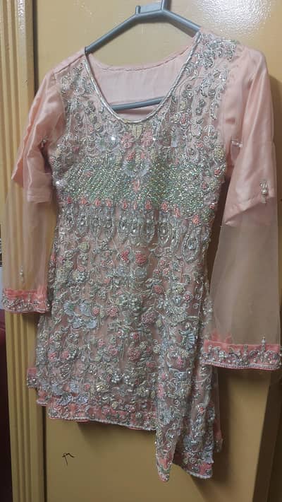 3pc luxury net wedding dress in peach color