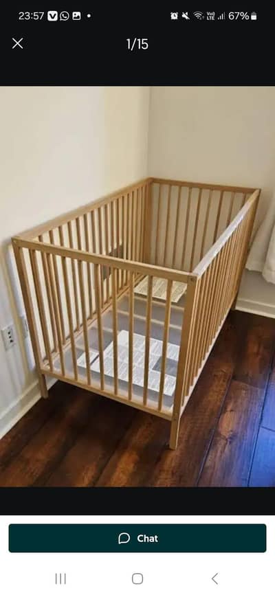 IKEA new unassembled wooden  baby cot with mattress for sale.