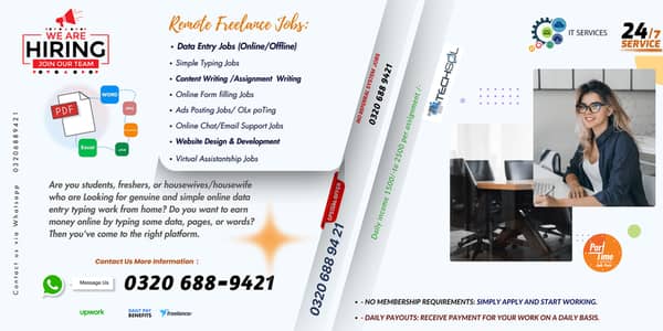 Part Time Full Time Job / Data Entry Job / Typing job / Assignment Job