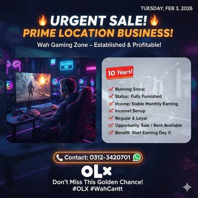 wah Gaming Zone --Prime Location Bussiness Available for Sale/Rent!