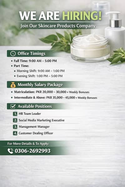 we need staff. male female