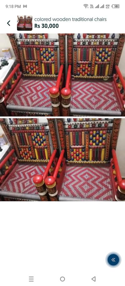 wooden colorful traditional chairs