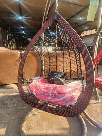 Teardrop Hanging Swing Chair with Red Checkered Design
