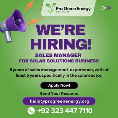Sales Manager Job in Solar Energy Industry | Pro Green Energy (GRW)
