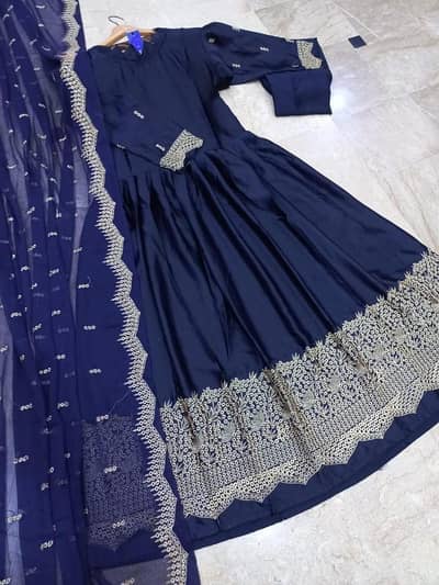 3pcs women stitchedsilk embroidered Maxi