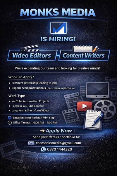 video editor and content writers required