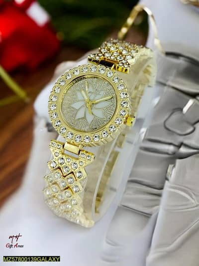 women's golden bead's straps chain watch