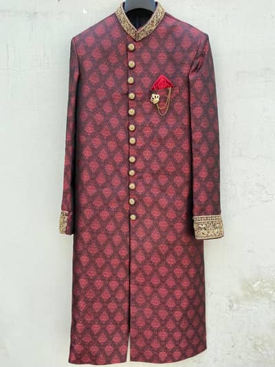 mehroon colour with black touch sherwani