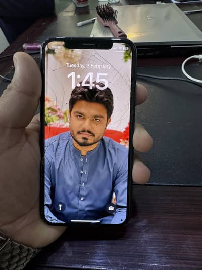 iPhone x Pta approved with box water pack front glass broken .