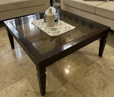 Set of Three Wooden-GlassTop Tables