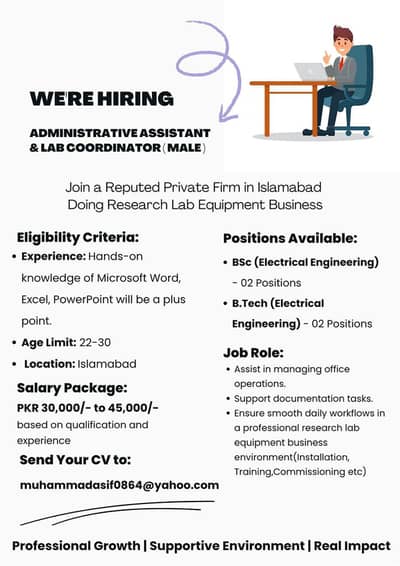 We are hiring Administrative Assistant and Lab Coordinator (Male)