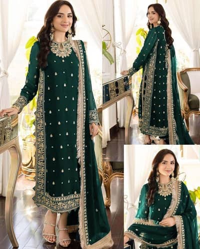 3 Pcs Women's Stitched Chiffon / Organza / Cotton Suit – Embroidered /