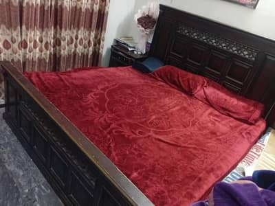 bed with 2 side tables including dressing table