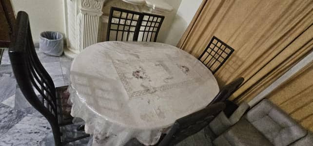 Wooden Dining table with Six wooden chairs