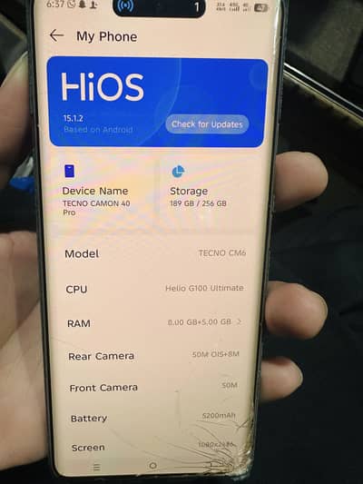 Camon 40 Pro Glas break Baki all Ok with Box