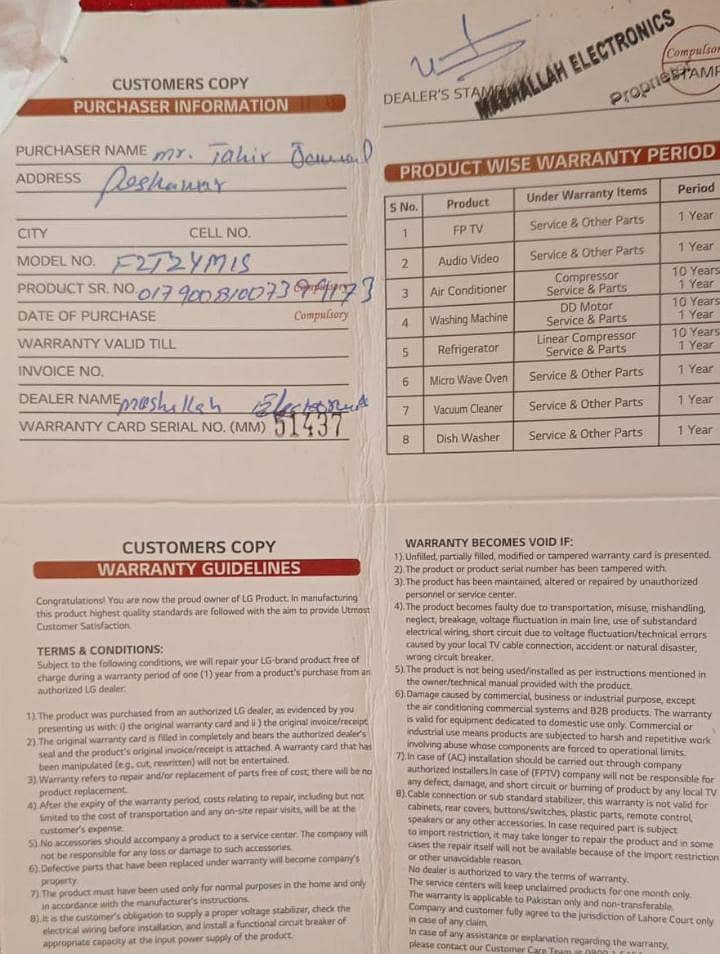 LG Front Load fully automatic 8kg 3