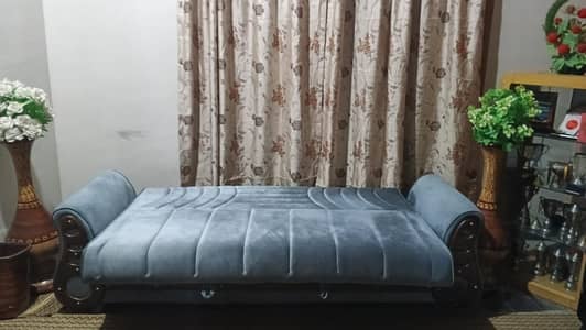 2 Beautiful Sky Blue Color Sofa Combined Bed