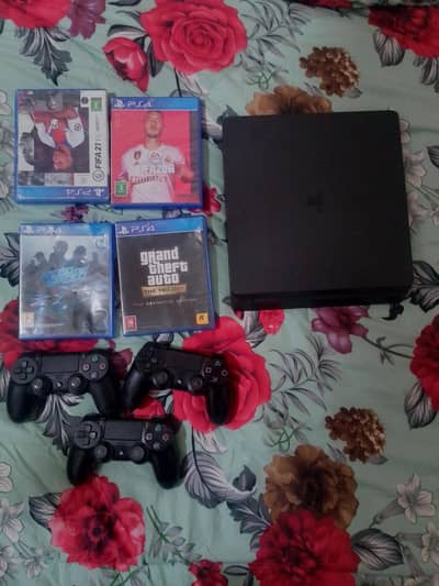 PS4 Slim for Sale | 3 Original Controllers + 4 Games