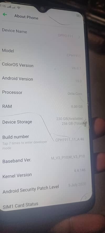 Oppo F11 8Gb 256Gb Patch phone ha all orignal urgent sale Box Sath Ha