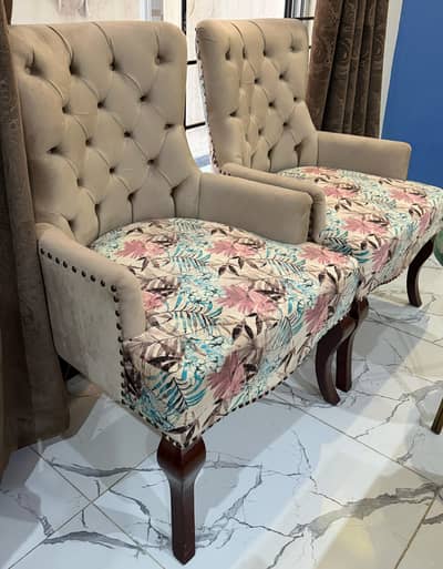 Moving Abroad Sale – Tufted Wingback Chairs + Coffee Table