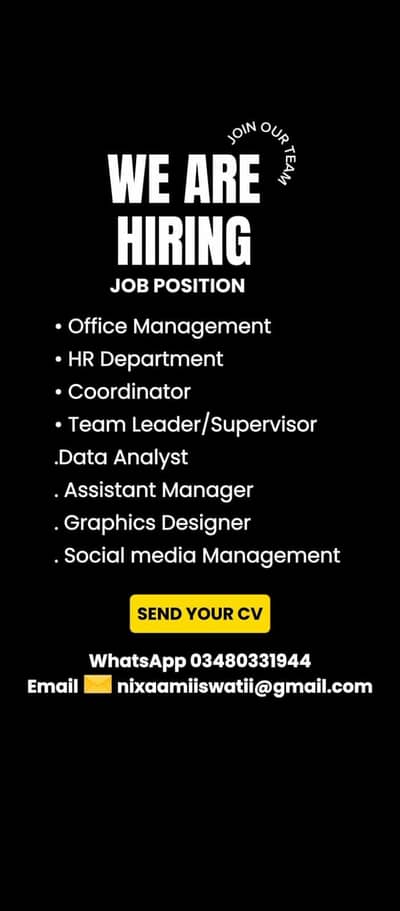 Male and Female Staff Required For Office Work. . What's App 03480331944