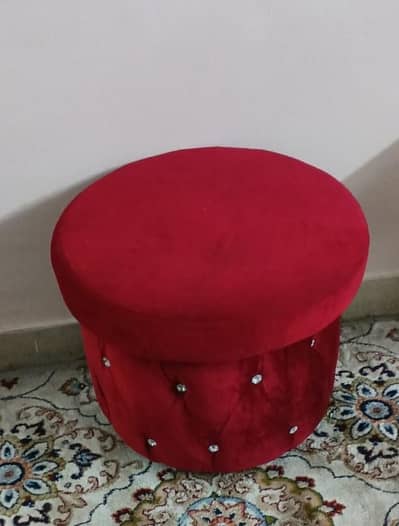 Luxury Red Velvet Round Stool / Ottoman – Like New