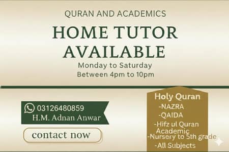 Online & Home Quran & Primary Classes (Play Group to 5th)
